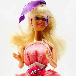 MATTEL BARBIE Doll Blonde Hair Blue Eyes Long Pink Dress 12" Tall Used